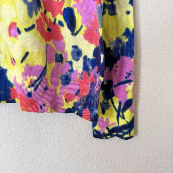 LOFT Womens Floral Cotton Sweater Cardigan V Neck Yellow Pink Petite Size LP - Picture 4 of 7
